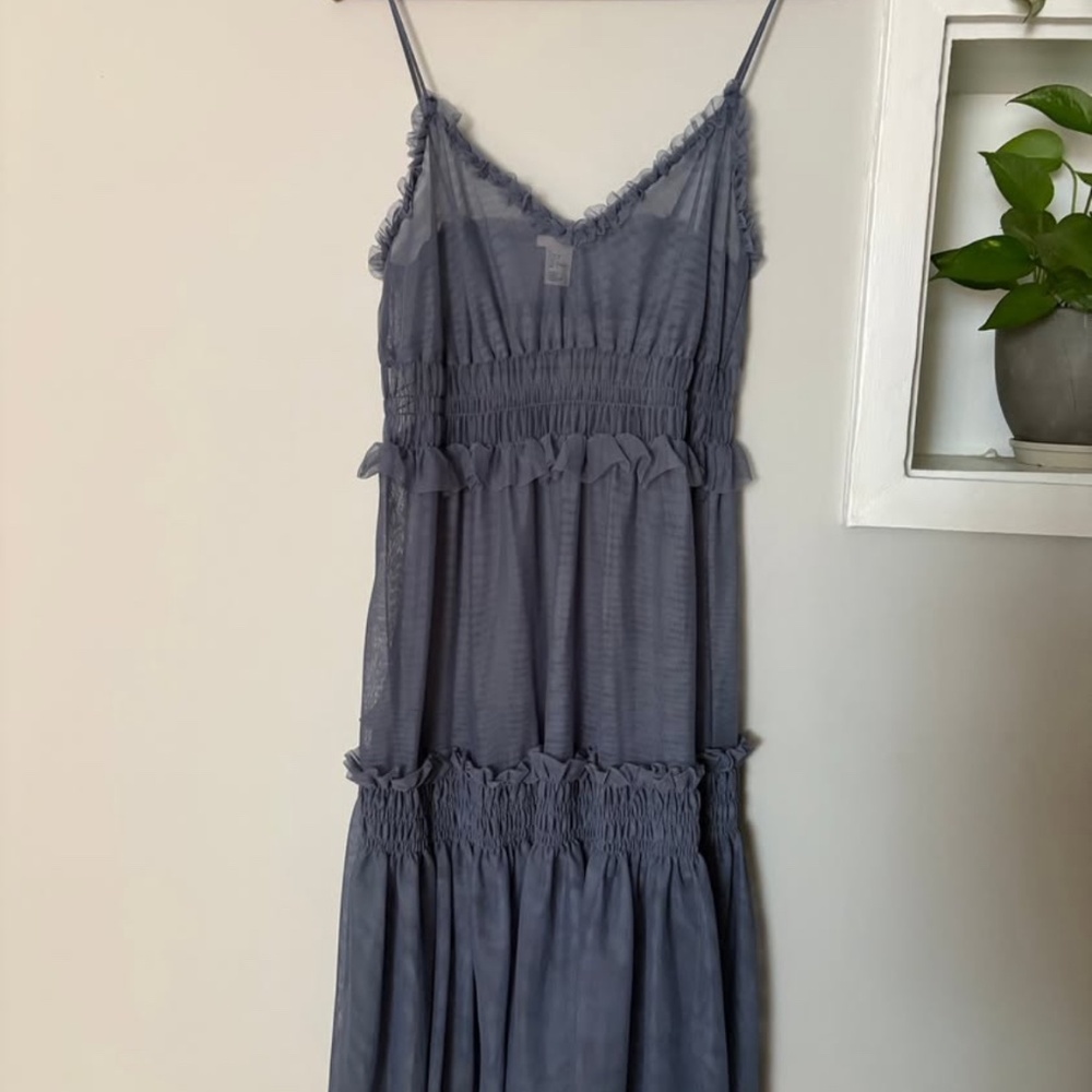 SOLD // Sheer Ruffle Spaghetti Strap Midi Dress